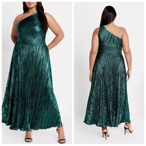 City Chic Kamila One Shoulder Metallic Maxi Dress Emerald | Size 16 | NWT